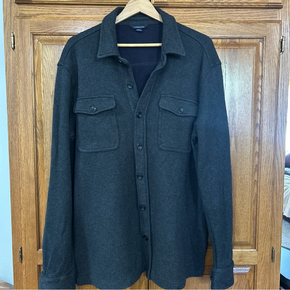 Lands' End Charcoal Button Down Flannel Shirt
